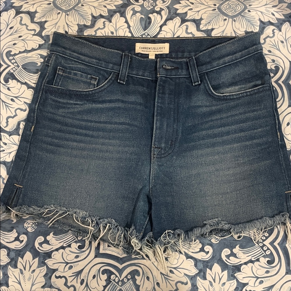 Current/Elliott Women's Frayed Hem Blue Jean Shorts